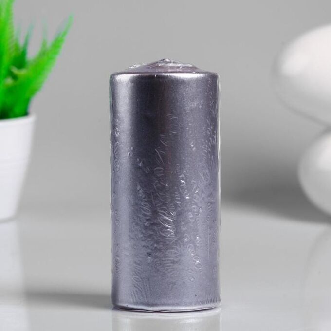 Свеча - цилиндр парафиновая, лакированная, серебряный металлик, 5,6?12 см