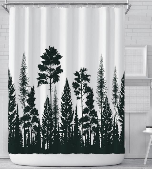 Штора для ванной комнаты,принт &quot;Черно-белый лес&quot;