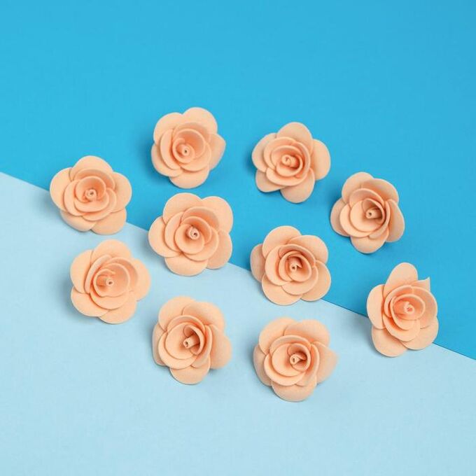 Набор цветов для  декора &quot;Роза&quot;, из фоамирана, D= 3 см, 10 шт, персик