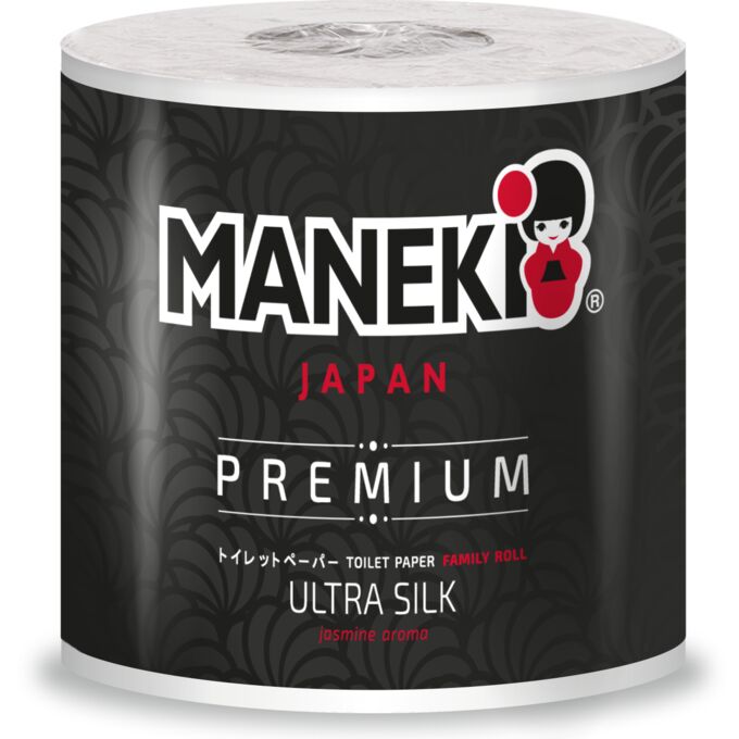 Бумага туалетная &quot;Maneki&quot; B&amp;W (ЧЕРНАЯ) 3 слоя, 214 л., 30 м, гладкая, с ароматом жасмина, рулон
