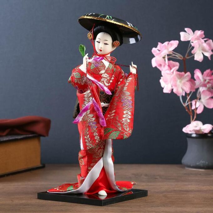 Кукла коллекционная &quot;Японка с цветочной ветвью и в шляпе&quot; 30 см