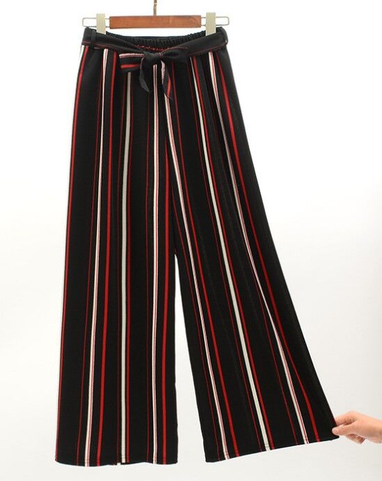 Женские классические брюки, принт &quot;Красные и белые полосы&quot;, цвет черный