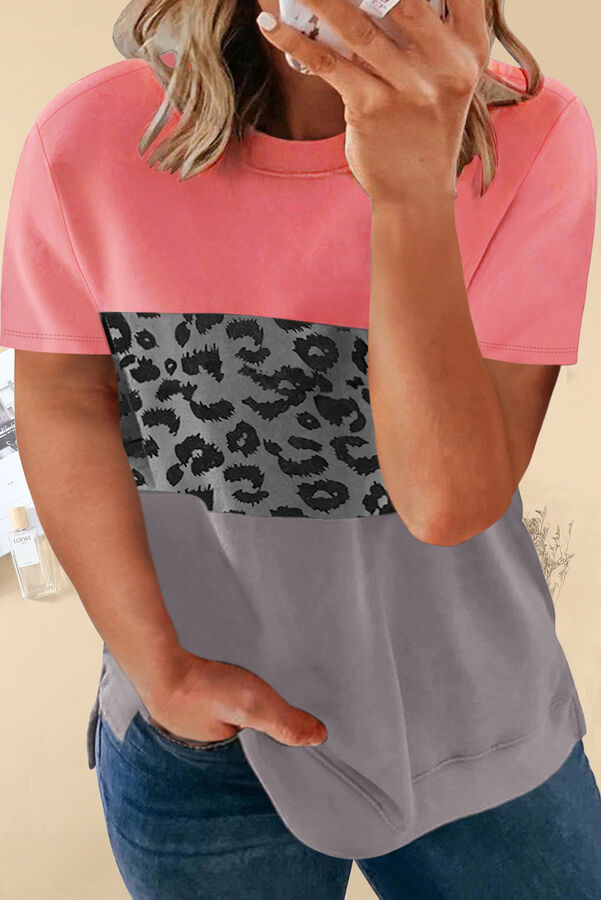 VitoRicci Розово-серая футболка плюс сайз с леопардовым принтом