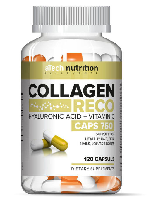 Коллаген, гиалуроновая кислота и витамин С Collagen Reco Hyaluronic Acid + Vitamin C aTech Nutrition 120 капс.