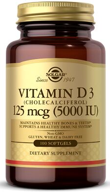 Витамин Д3 Vitamin D-3 125 mg (5000 IU ) Solgar 100 капс.