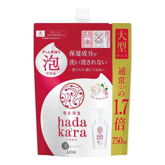 LION Бархатное увлажняющее мыло-ПЕНКА для тела с ароматом букета цветов &quot;Hadakara&quot; 750 мл  (мягкая упаковка с крышкой) 9