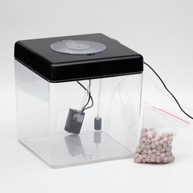 Аквариум куб в комплекте с биологическим фильтром, бесшумным компрессором и светильником LED, 15 л