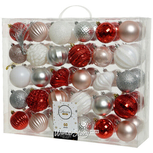 Набор пластиковых шаров Made with Love, 6-7 см, 60 шт (Kaemingk)