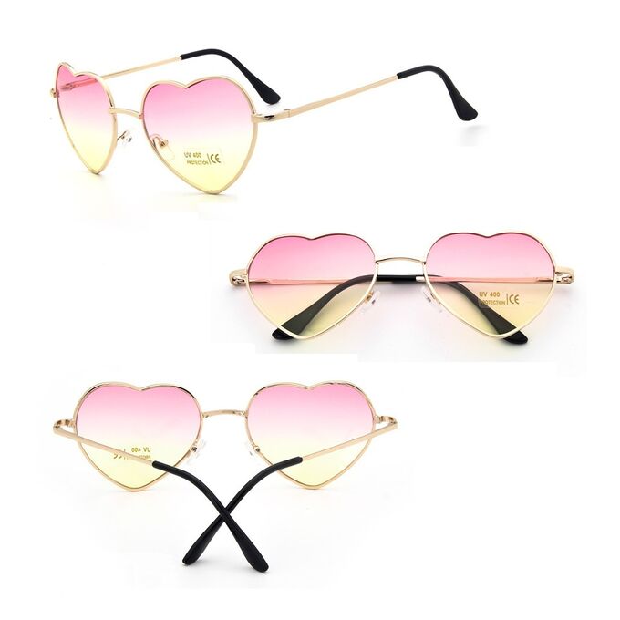 Солнцезащитные очки с чехлом &quot;Heart&quot; pink-yellow