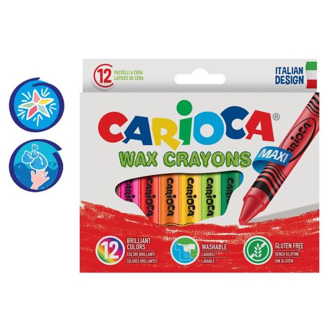 MAPED Мелки восковые 12 цветов Carioca &quot;Maxi Wax Crayons&quot; 110 мм, диаметр 12 мм, круглые, в картонной коробке