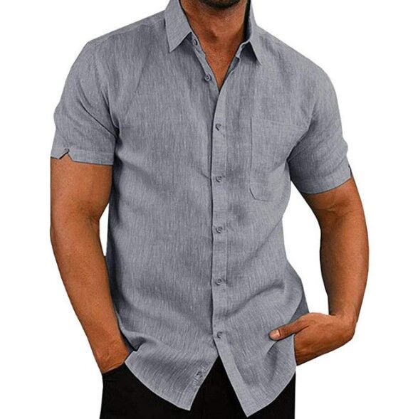 Мужская рубашка на пуговицах, короткий рукав, цвет серый