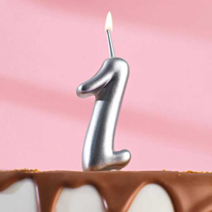 Свеча для торта цифра &quot;Серебряная&quot;, 7.8 см, цифра &quot;1&quot;