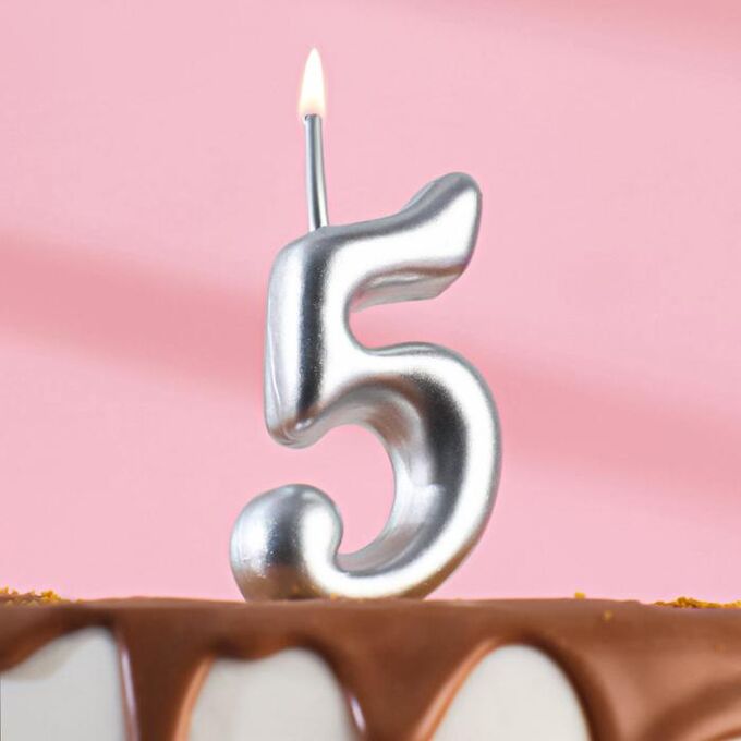 Свеча для торта цифра &quot;Серебряная&quot;, 7.8 см, цифра &quot;5&quot;