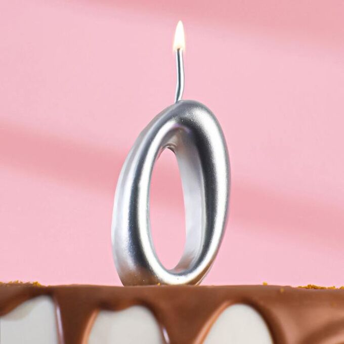 Свеча для торта цифра &quot;Серебряная&quot;, 7.8 см, цифра &quot;0&quot;
