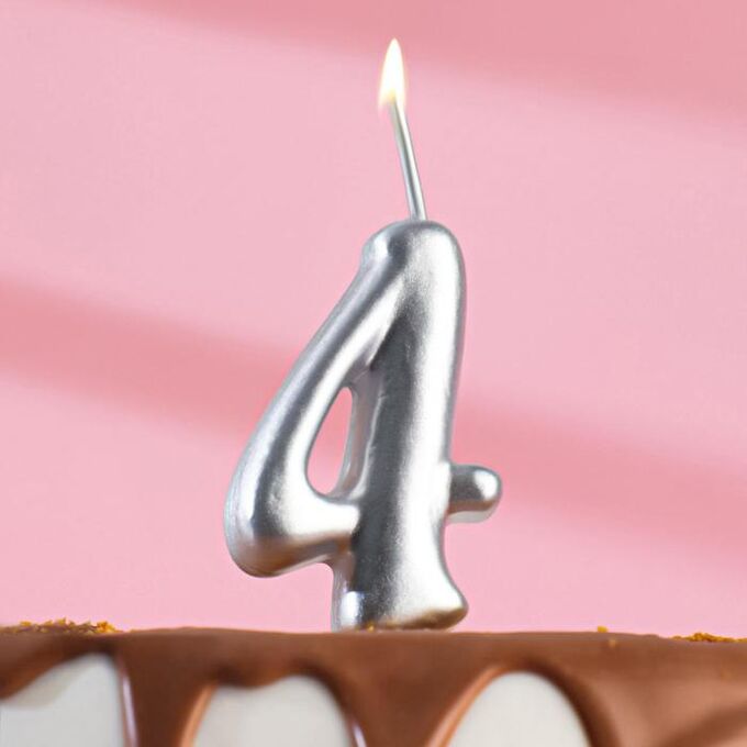 Свеча для торта цифра &quot;Серебряная&quot;, 7.8 см, цифра &quot;4&quot;