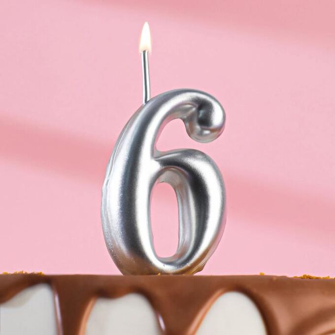 Свеча для торта цифра &quot;Серебряная&quot;, 7.8 см, цифра &quot;6&quot;
