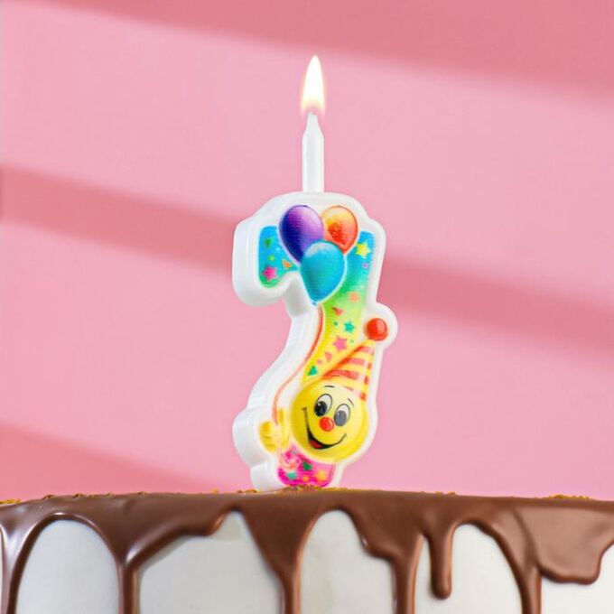 Свеча для торта  &quot;Смайлик с шарами&quot;, 12.2 см, цифра &quot;7&quot;