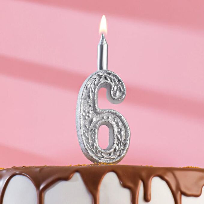 Свеча для торта цифра &quot;Серебряный узор&quot;, 12.5 см, цифра &quot;6&quot;
