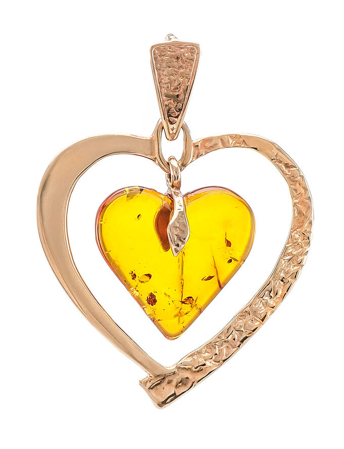 Эффектный золотой кулон с натуральным балтийским янтарём «Сердце»