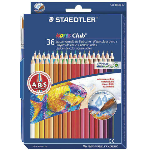 Карандаши цветные акварельные STAEDTLER (Германия) &quot;Noris club&quot;, 36 цветов + кисть, европодвес, 144 10ND3603