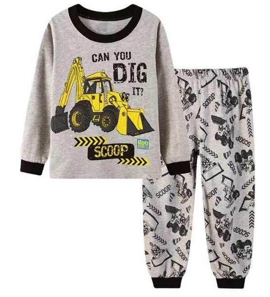 Детская пижама (лонгслив + брюки) с принтом &quot;Трактор&quot;, цвет серый