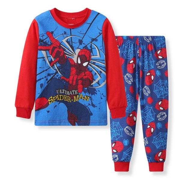 Детская пижама (лонгслив + брюки) с принтом, цвет синий/красный