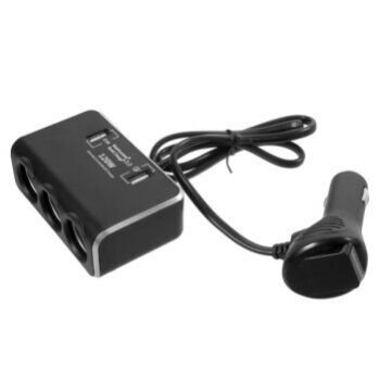 Россия Развет.гнезда прик. Olesson черный, 3 гнезда 12-24V, 2 USB с быстрой зарядк., индик. заряда АКБ