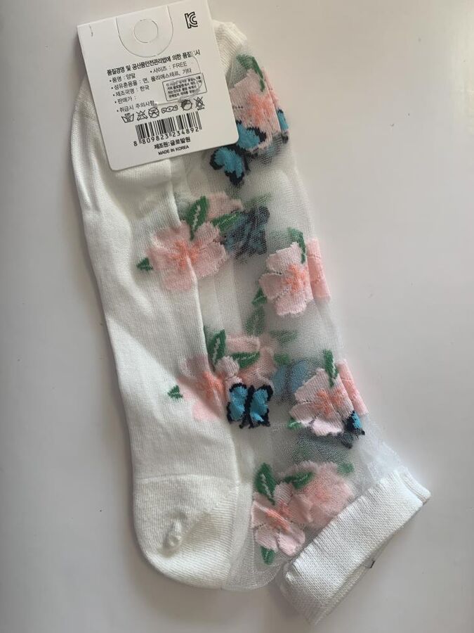 GlobalOn Socks Носочки женские белые сеточка с цветами, 1 пара FREE SIZE