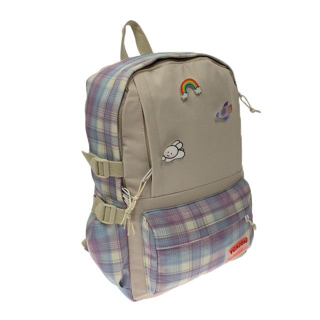 Оверсайз рюкзак Cute Cell A4 из износостойкой ткани пурпурно-серо-голубого цвета.