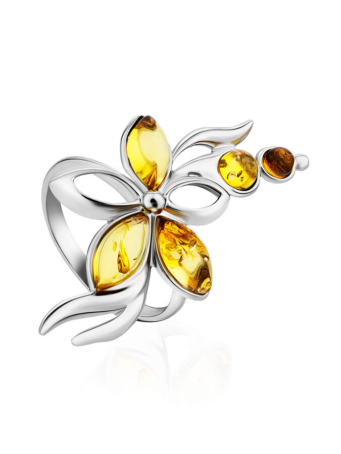 amberholl Нежное серебряное кольцо с натуральным балтийским янтарём лимонного цвета «Вербена»