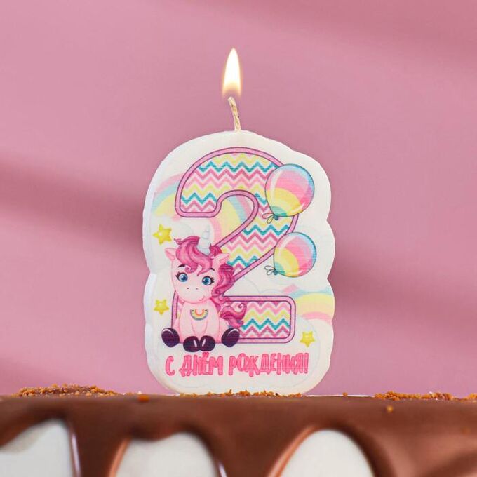 Свеча для торта &quot;Цифра 2, розовый пони&quot;, 5?8.5 см
