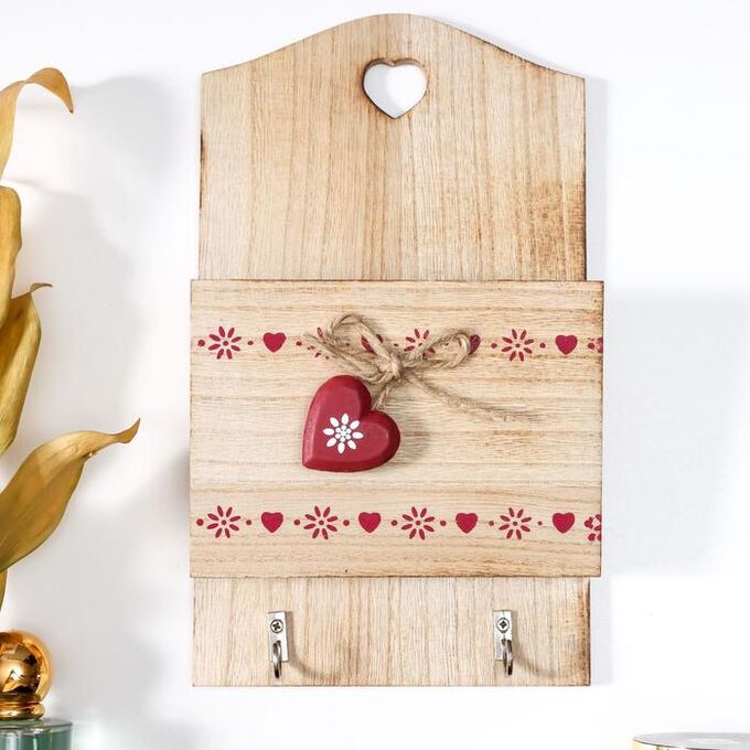 СИМА-ЛЕНД Крючки декоративные дерево с карманом &quot;Ленты из сердец&quot; 26x15,2x5 см