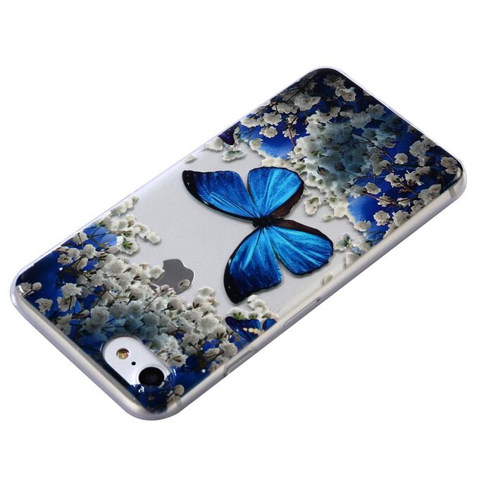 Голубая бабочка. Чехол силиконовый прозрачный с рисунком на телефон  iphone