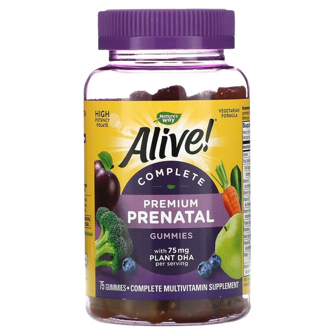Nature&#039;s Way, Alive! Complete Premium Prenatal, витамины для беременных, клубника и лимон, 75 жевательных конфет
