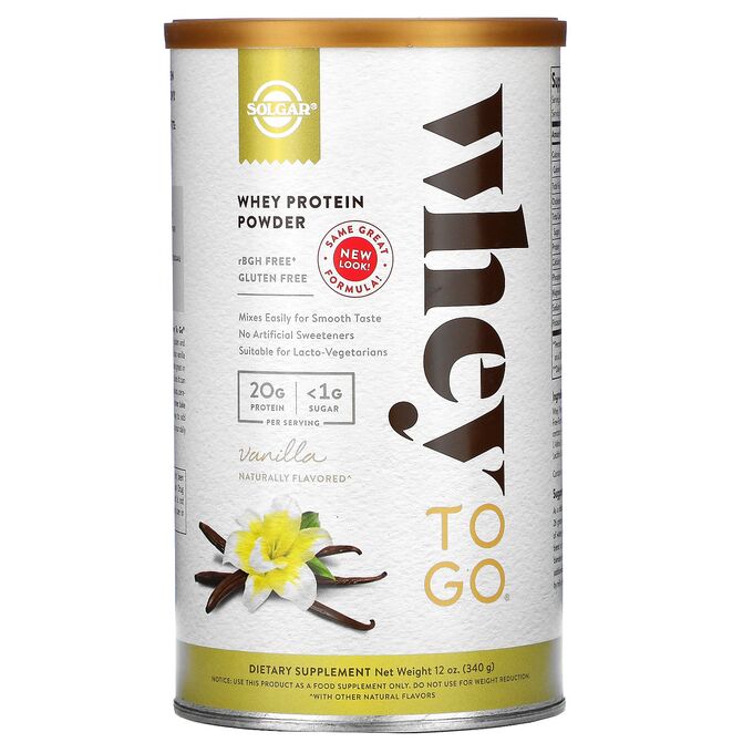 Solgar, Whey To Go, порошок сывороточного белка, ваниль, 340 г (12 фунта)