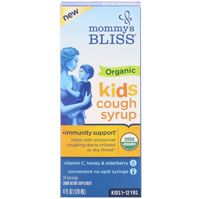 Mommy&#039;s Bliss, органический сироп от кашля для детей, укрепление иммунитета, для детей от 1 до 12 лет, 120 мл (4 жидк. унции)