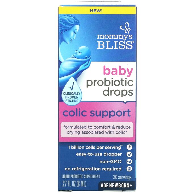 Mommy&#039;s Bliss, капли с пробиотиком для облегчения кишечных колик у грудных детей от рождения и старше, 8 мл (27 жидк. унций)