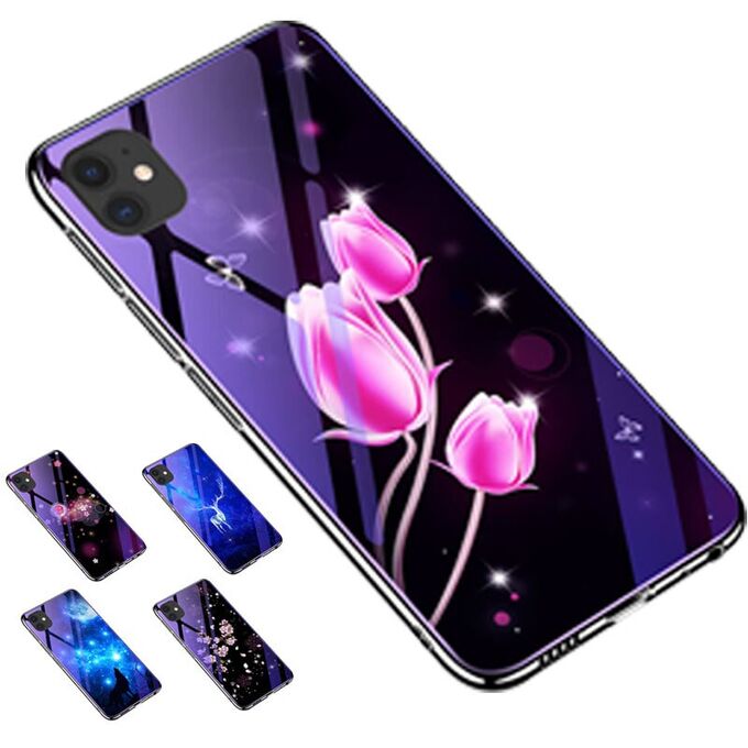 Чехол силиконовый Чехол стекло с рисунком на телефон Samsung Galaxy