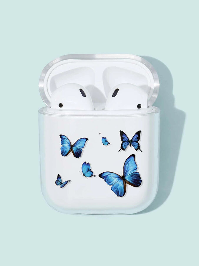 1шт прозрачный чехол для AirPods с принтом бабочки