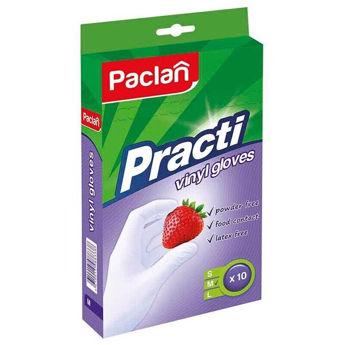 Перчатки виниловые Paclan &quot;Practi&quot;, M, 10шт., картон. коробка с европодвесом