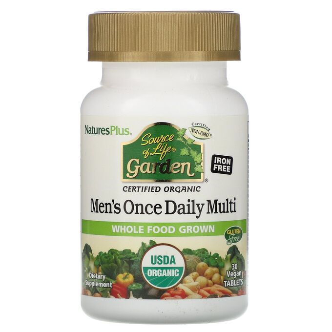 Nature&#039;s Plus, Source of Life Garden, мультивитамины для мужчин для приема один раз в день, 30 веганских таблеток