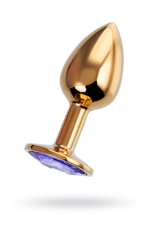 Анальная втулка Штучки-Дрючки, металл, золотая, с фиолетовым кристаллом, 7 см, ? 2,8 см, 50 г