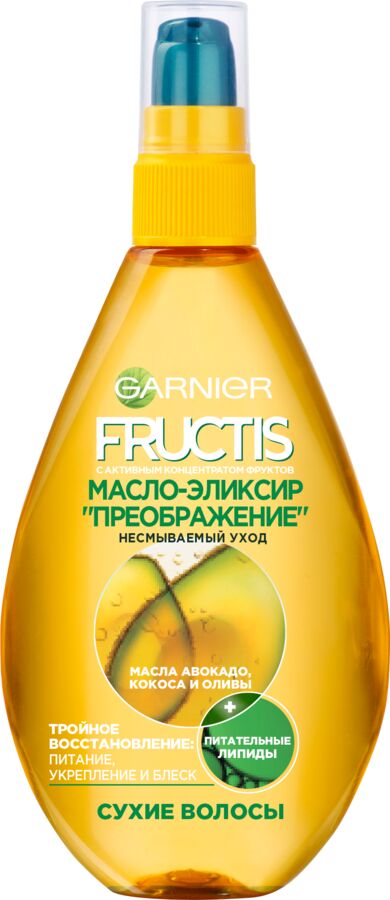 Гарньер, Fructis Масло-эликсир преображение для волос &quot;Фруктис, Тройное Восстановление&quot; c 3-глицеридом и маслами фруктов, 150 мл, Garnier