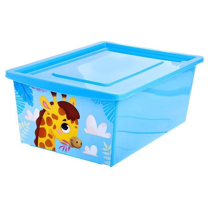 Соломон Ящик для игрушек, с крышкой, «Веселый зоопарк», объём 30 л, цвет голубой
