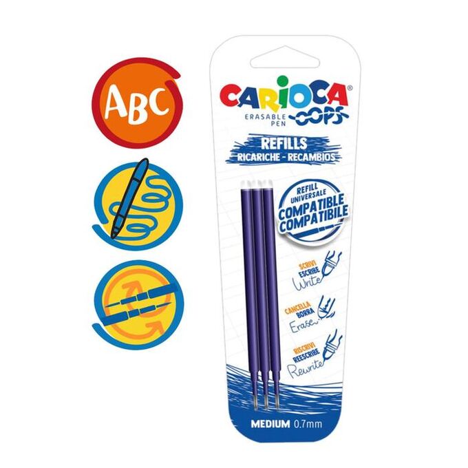 Набор стержней для гелевой ручки &quot;пиши-стирай&quot; Carioca &quot;OOPS&quot;, чернила синие, 3 шт., 111 мм, 0,7 мм, блистер