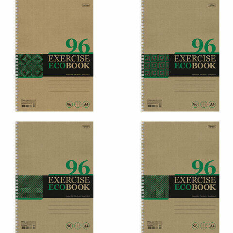 Тетрадь А4 96 л., HATBER, гребень, клетка, обложка крафт, подложка, &quot;Экобук&quot; (4 вида в спайке), 96Т4В1гр