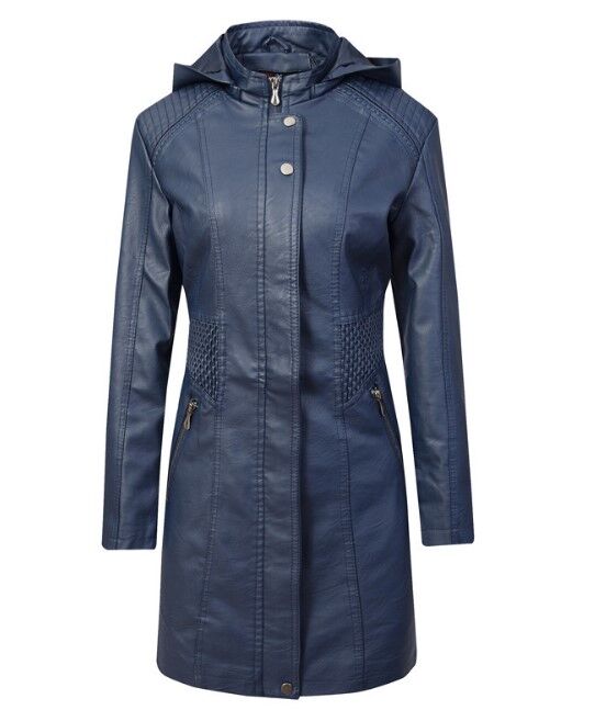 Женская удлиненная куртка из эко-кожи, цвет синий