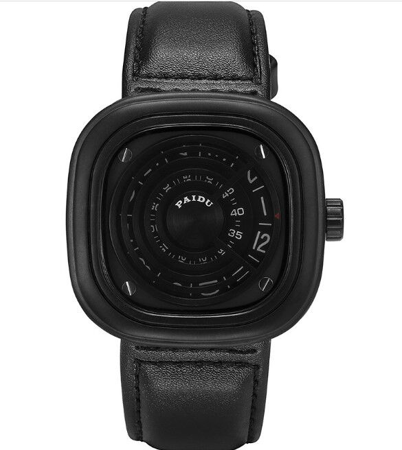 Мужские наручные часы с ремешком из экокожи, цвет черный