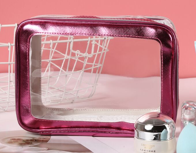 Косметичка с прозрачными боковыми стенками, цвет розовый