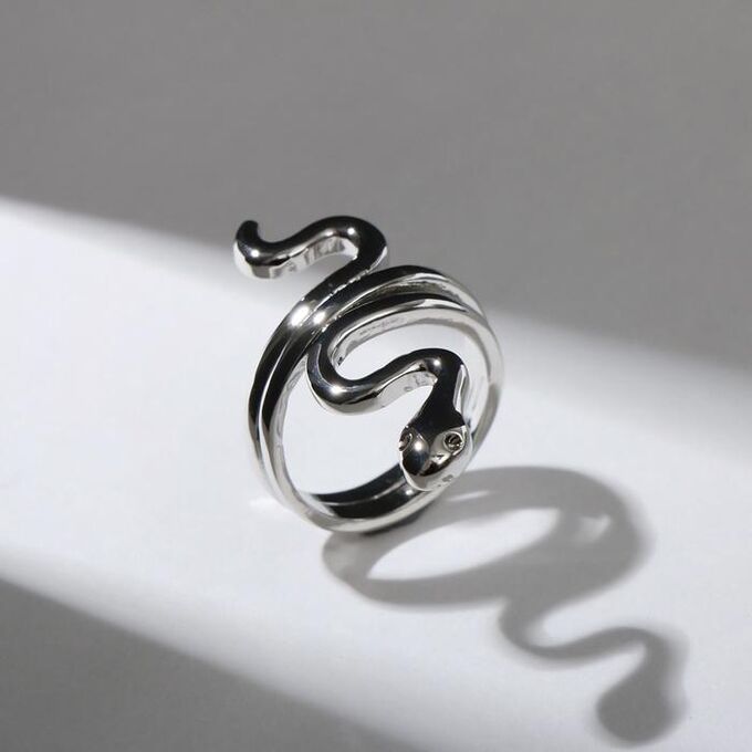 Кольцо &quot;Змея&quot; спиралька, цвет серебро, безразмерное
